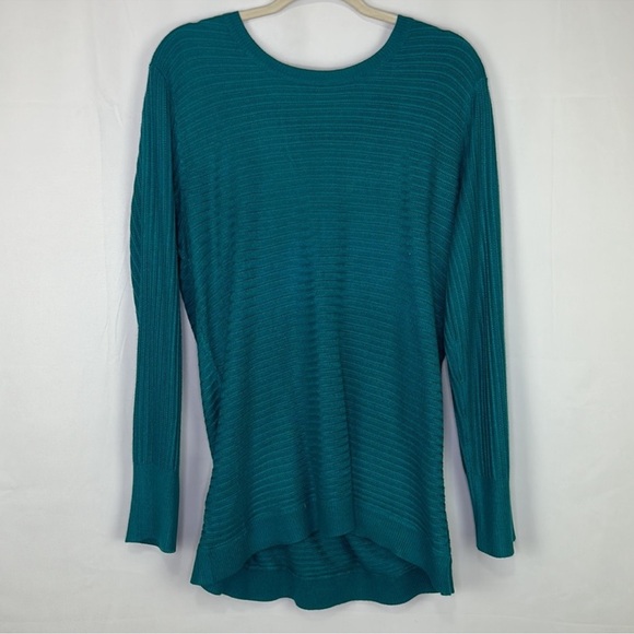 Soho Tops - SOHO Teal Ribbed Over Sized Sweater Open V-Back